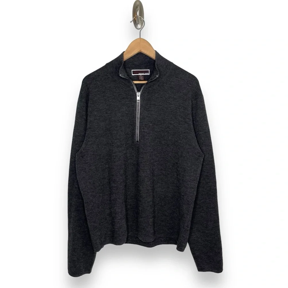 Michael Kors Men’s Charcoal Grey Heathered Wool Blend 1/2 Zip Sweater XL - Picture 1 of 6